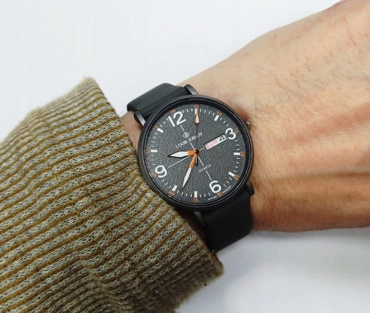 MŁODZIEŻOWY, SPORTOWY ZEGAREK DAY-DATE, LUMINOUS - SZARY