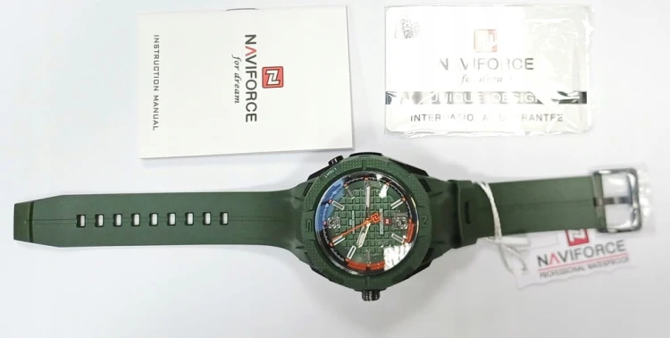 NOWY MASYWNY ZEGAREK NAVIFORCE, WOJSKOWY SPORTOWY STYL 7126 - ZIELONY