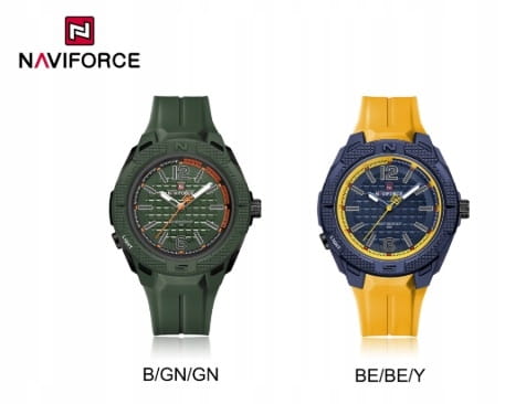 NOWY, MASYWNY ZEGAREK NAVIFORCE, WOJSKOWY SPORTOWY STYL - ŻÓŁTY