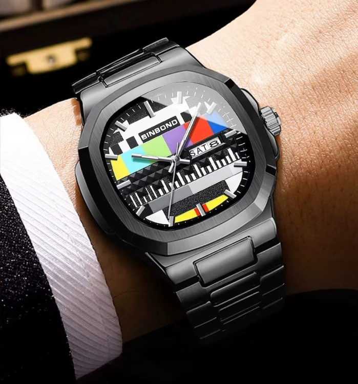 Masywny zegarek retro z lat 80, OBRAZ KONTROLNY, datownik, stal nierdzewna