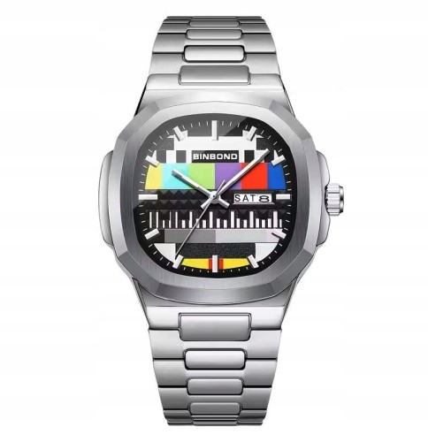 Masywny zegarek retro z lat 80, OBRAZ KONTROLNY, datownik, stal nierdzewna