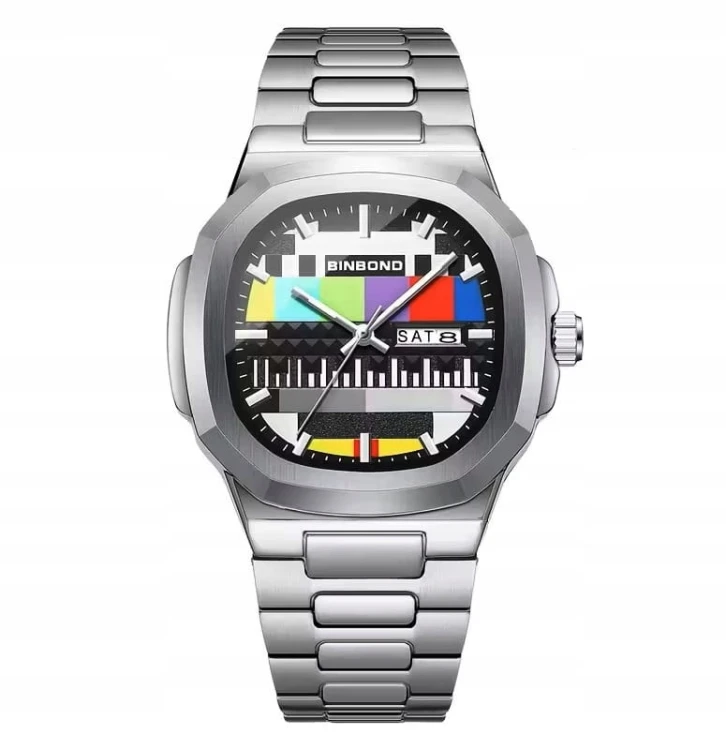 Masywny zegarek retro z lat 80, OBRAZ KONTROLNY, datownik, stal nierdzewna