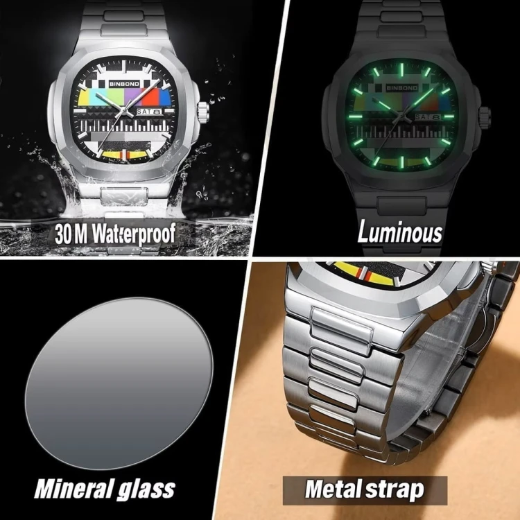 Masywny zegarek retro z lat 80, OBRAZ KONTROLNY, datownik, stal nierdzewna