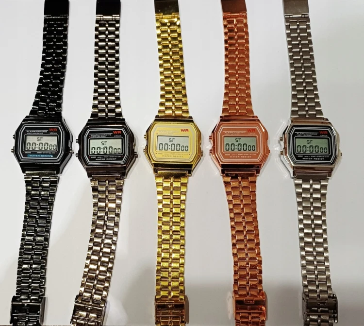 NOWY ZEGAREK ELEKTRONICZNY LCD - STOPER, ALARM, STYL RETRO, RÓŻOWE ZŁOTO