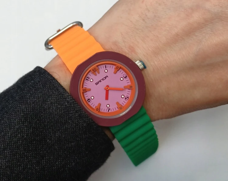 Kolorowy, młodzieżowy zegarek Sanda 3D, kolorowy fashion, sportowy styl