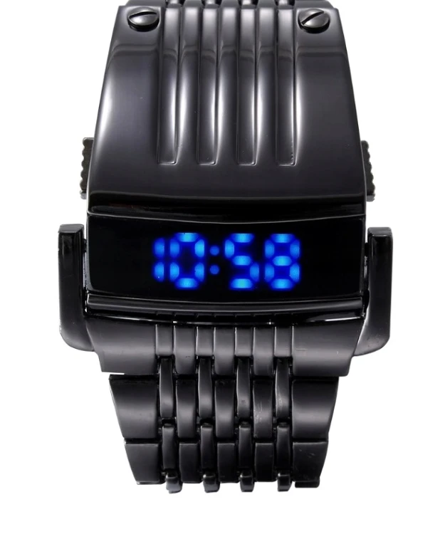 NOWY FUTURYSTYCZNY MĘSKI ZEGAREK BLUE LED PREDATOR - CZARNY