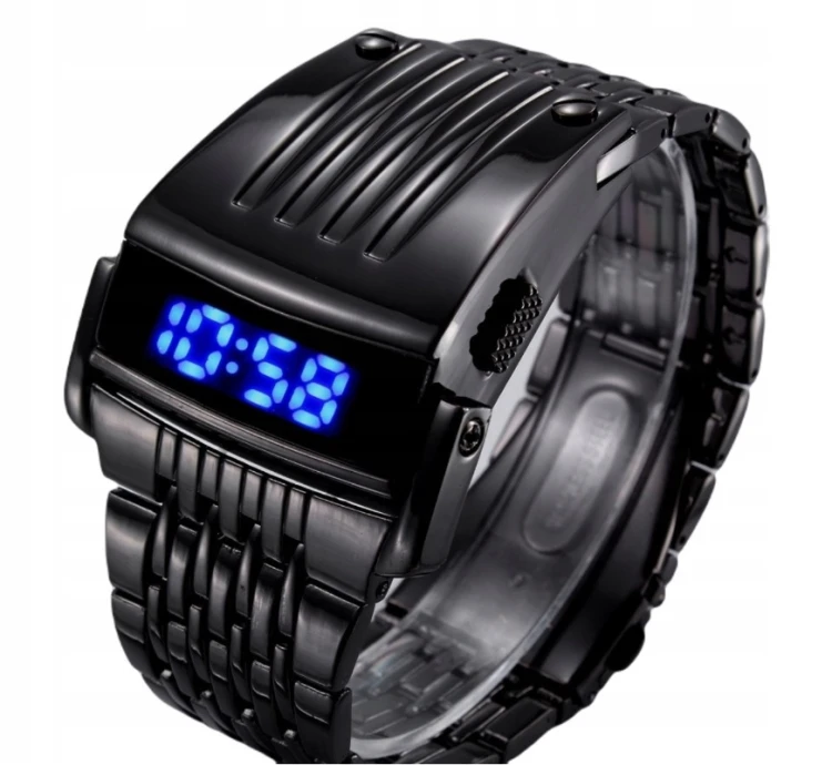 NOWY FUTURYSTYCZNY MĘSKI ZEGAREK BLUE LED PREDATOR - CZARNY