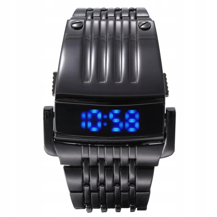 NOWY FUTURYSTYCZNY MĘSKI ZEGAREK BLUE LED PREDATOR - CZARNY