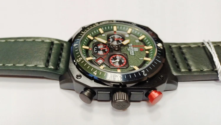 NOWY MASYWNY ZEGAREK NAVIFORCE, WOJSKOWY STYL, DAY-DATE, CHRONOGRAF ZIELONY
