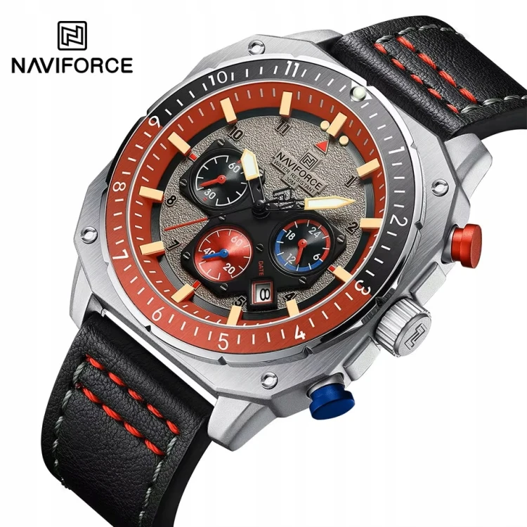 NOWY MASYWNY ZEGAREK NAVIFORCE, WOJSKOWY STYL, DAY-DATE, CHRONOGRAF ZIELONY