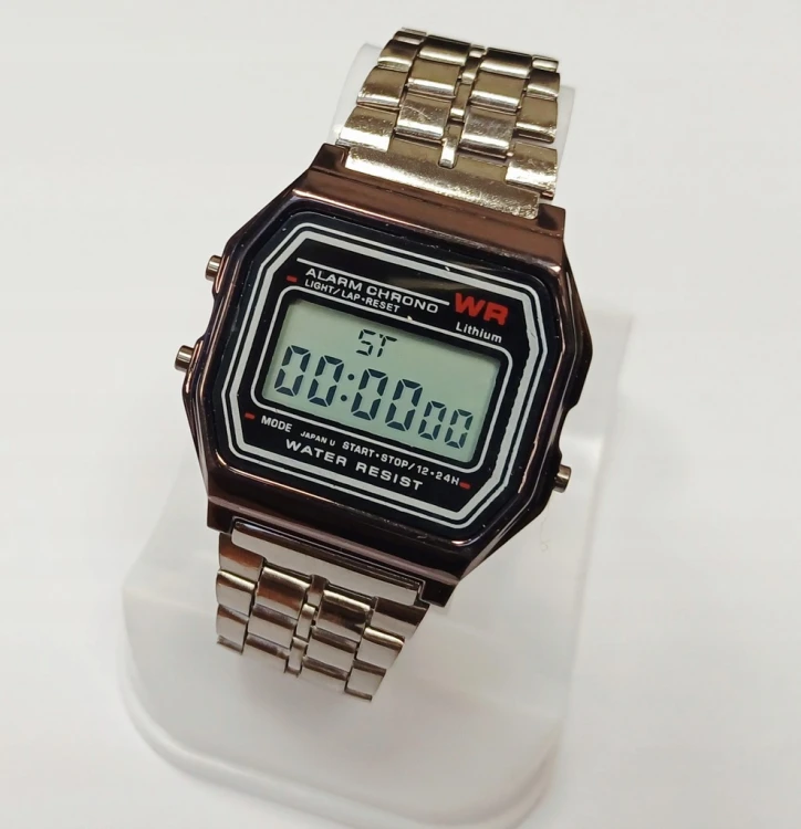 NOWY ZEGAREK ELEKTRONICZNY LCD - STYL RETRO - GRAFITOWY