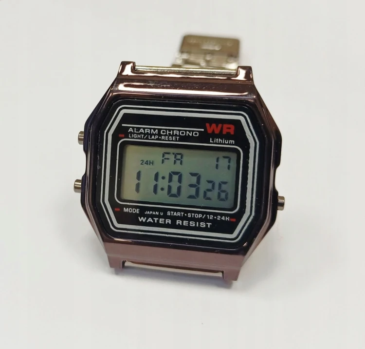 NOWY ZEGAREK ELEKTRONICZNY LCD - STYL RETRO - GRAFITOWY