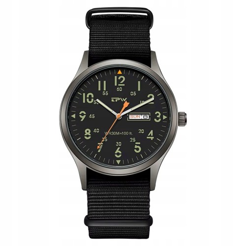 Zegarek TPW LUMINOUS - wojskowy styl, super design DAY- DATE - czarny
