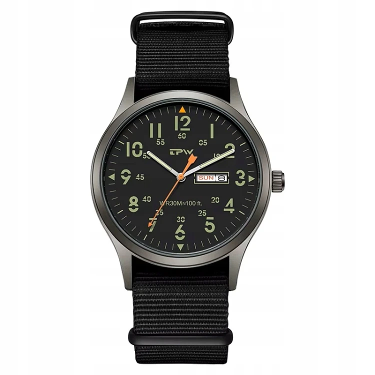 Zegarek TPW LUMINOUS - wojskowy styl, super design DAY- DATE - czarny