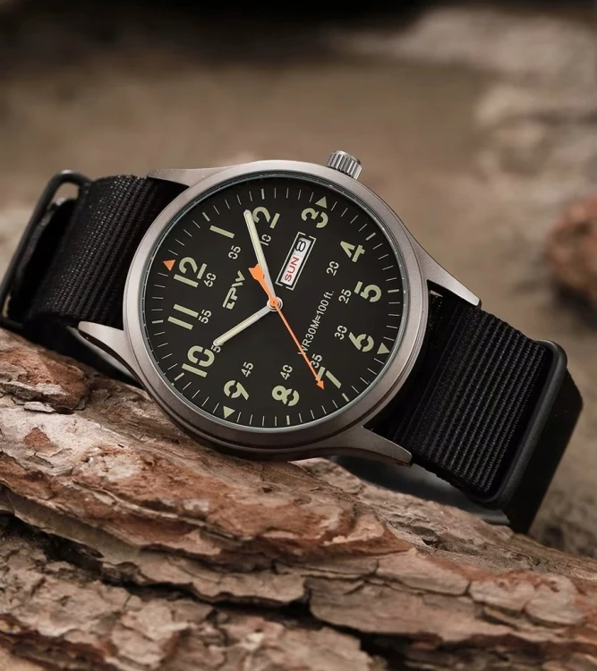 Zegarek TPW LUMINOUS - wojskowy styl, super design DAY- DATE - czarny