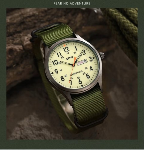 Zegarek TPW LUMINOUS - wojskowy styl, super design DAY- DATE - zielony