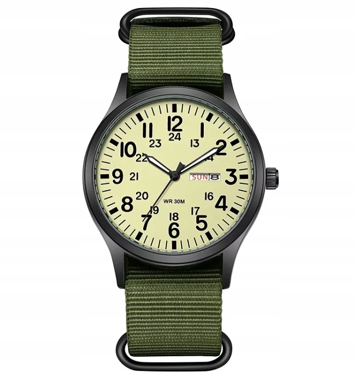 Zegarek TPW LUMINOUS - wojskowy styl, super design DAY- DATE, zielony