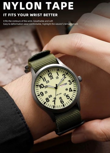 Zegarek TPW LUMINOUS - wojskowy styl, super design DAY- DATE, zielony