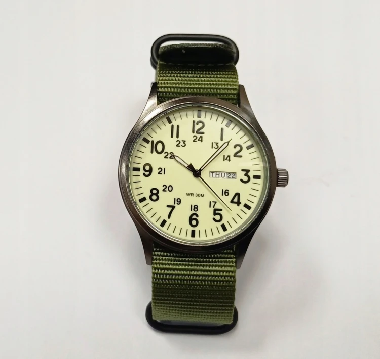 Zegarek TPW LUMINOUS - wojskowy styl, super design DAY- DATE, zielony
