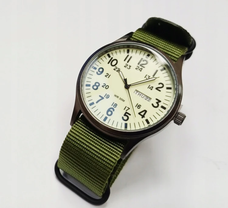 Zegarek TPW LUMINOUS - wojskowy styl, super design DAY- DATE, zielony